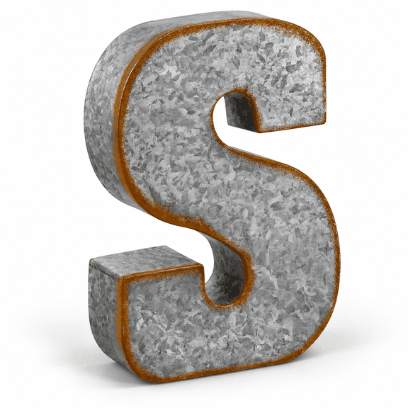 12" Galvanized Metal S Letter Wall Decor, Freestanding or Hanging Rustic Sign