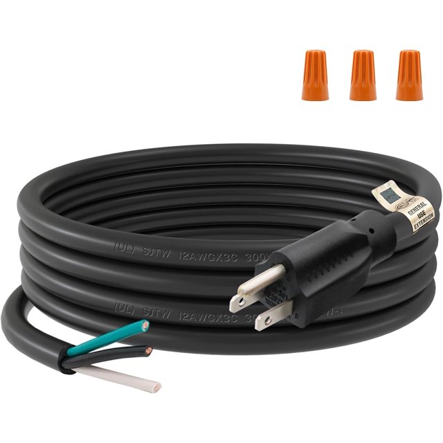 12 Gauge 10 feet 3 Prong Power Cord Replacement with Three Screw