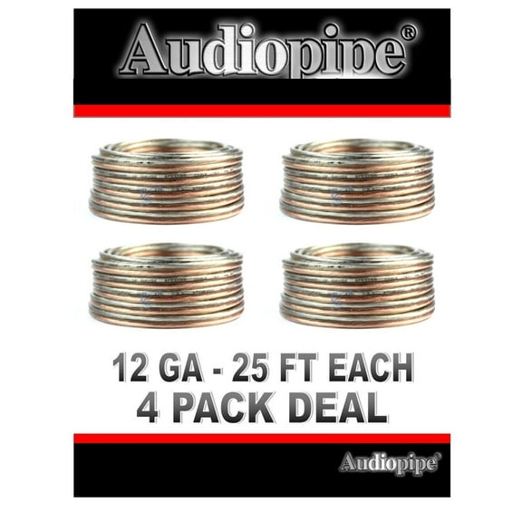 12 Gauge 25 FT Clear Speaker Wire 4 PACK DEAL Copper Clad Stranded Wire