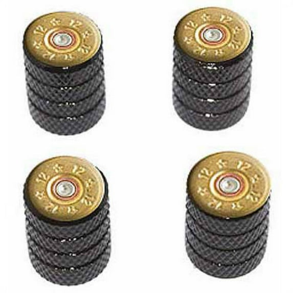 12 Gauge Bullet Shell Aluminum Valve Stem Caps, Black, 4 Piece
