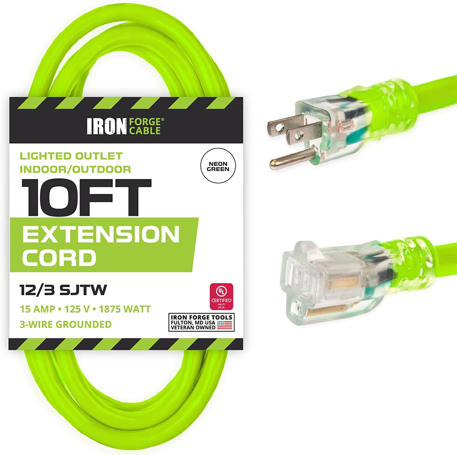 12 Gauge Extension Cord 10 Ft Lighted End 12 AWG Heavy Duty Cord with