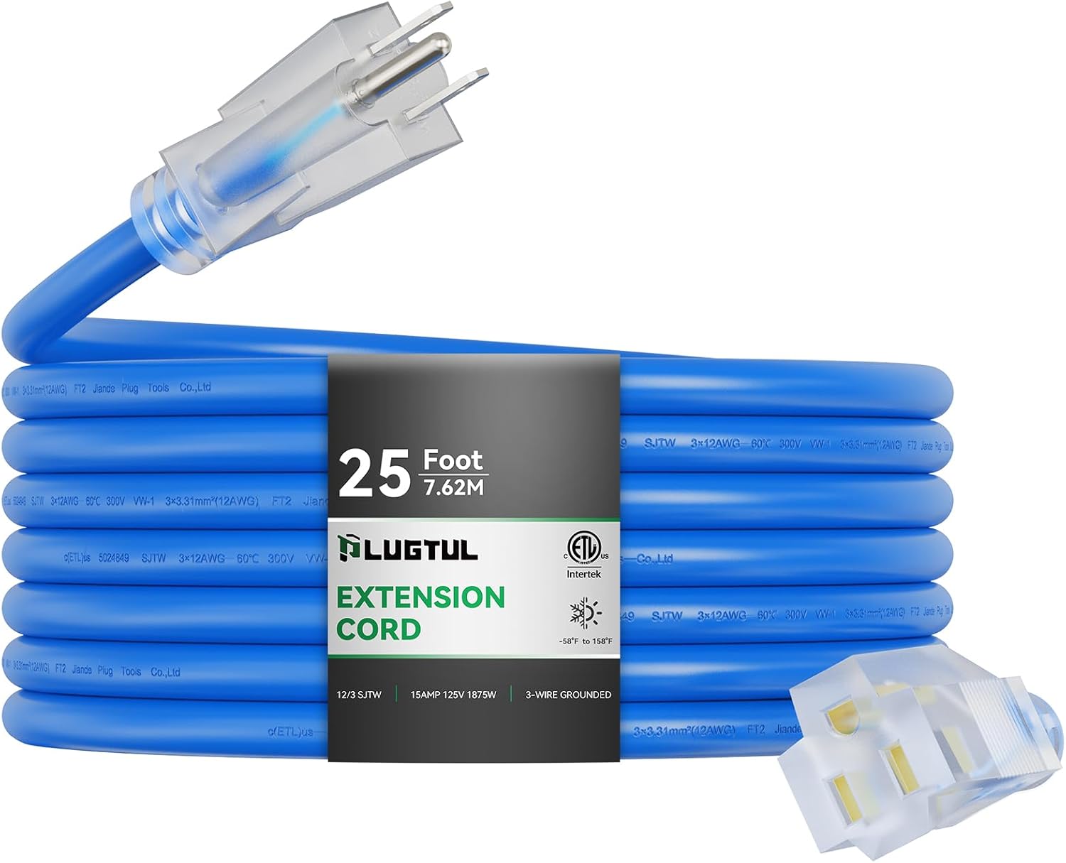 12 Gauge Extension Cord 25FT, Heavy Duty Lighted Extension Cord, 3