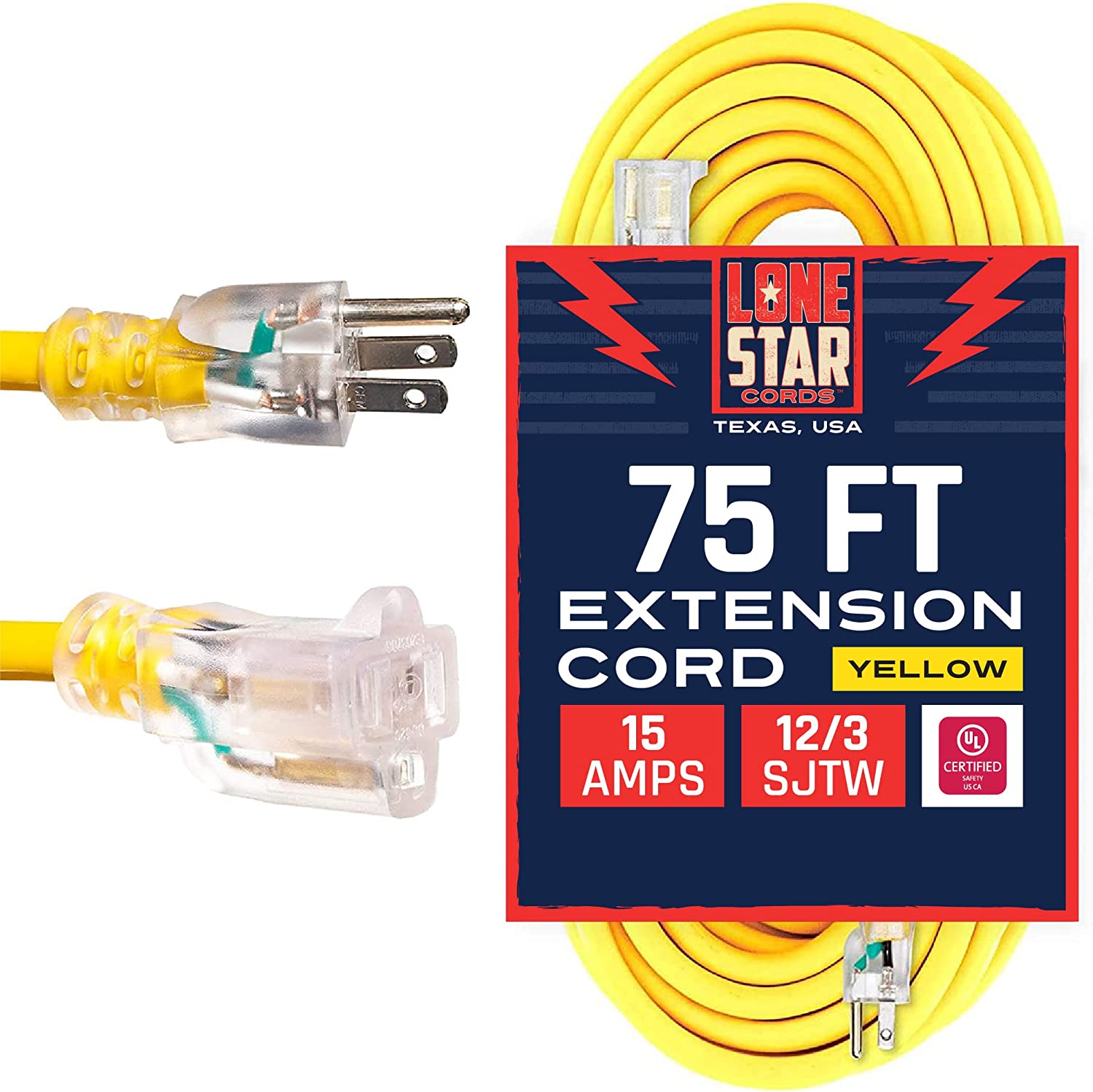 12 Gauge Extension Cord 75 Ft, Weatherproof Heavy Duty Extension Cord