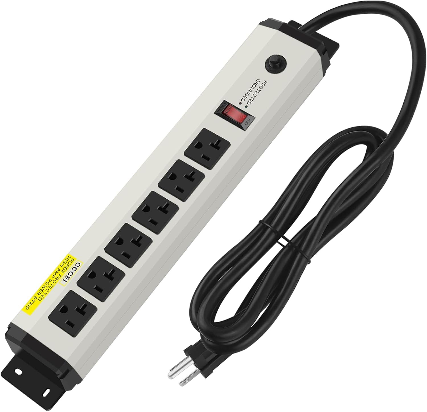 6-Outlet Gray Heavy Duty Metal Power Strip with 6 ft Cord