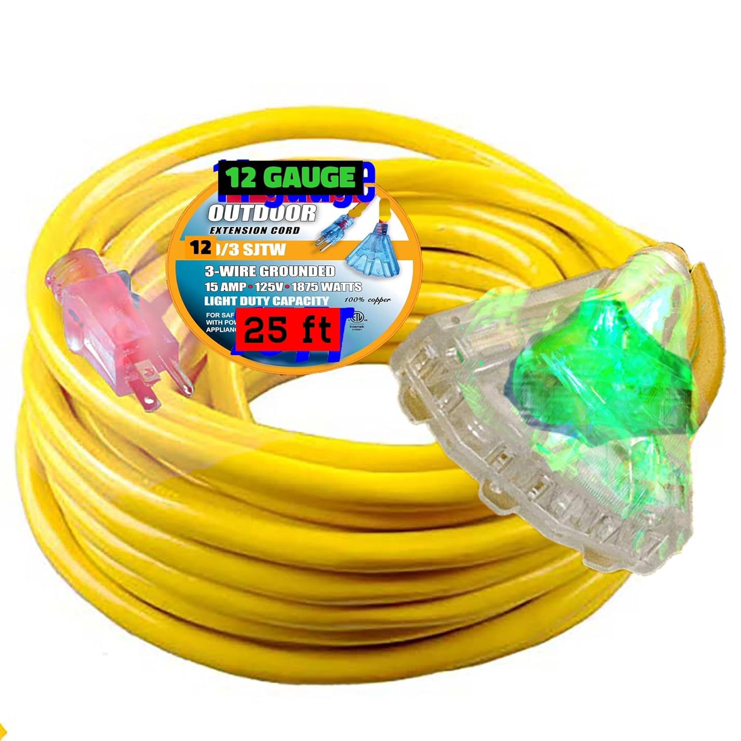 12 Gauge Power Extension Cord Heavy Duty Indoor/Outdoor 12 3 Extension