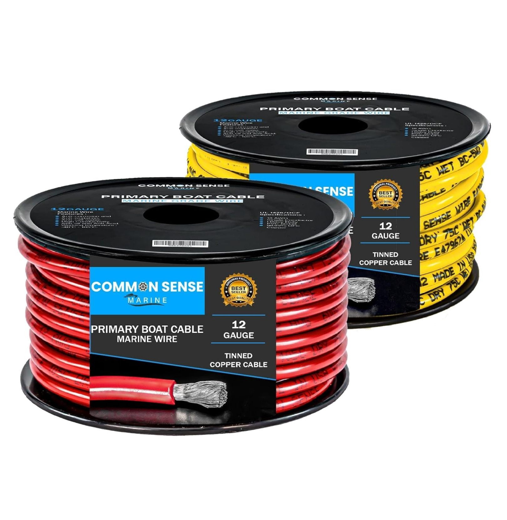 12 Gauge Primary Boat Cable - 30 ft Marine Grade Wire Tinned Oxygen-Free Copper - 12 AWG UL 1426 Standard PVC Wire for Boat, Automotive, Speakers, Camper & Trailers