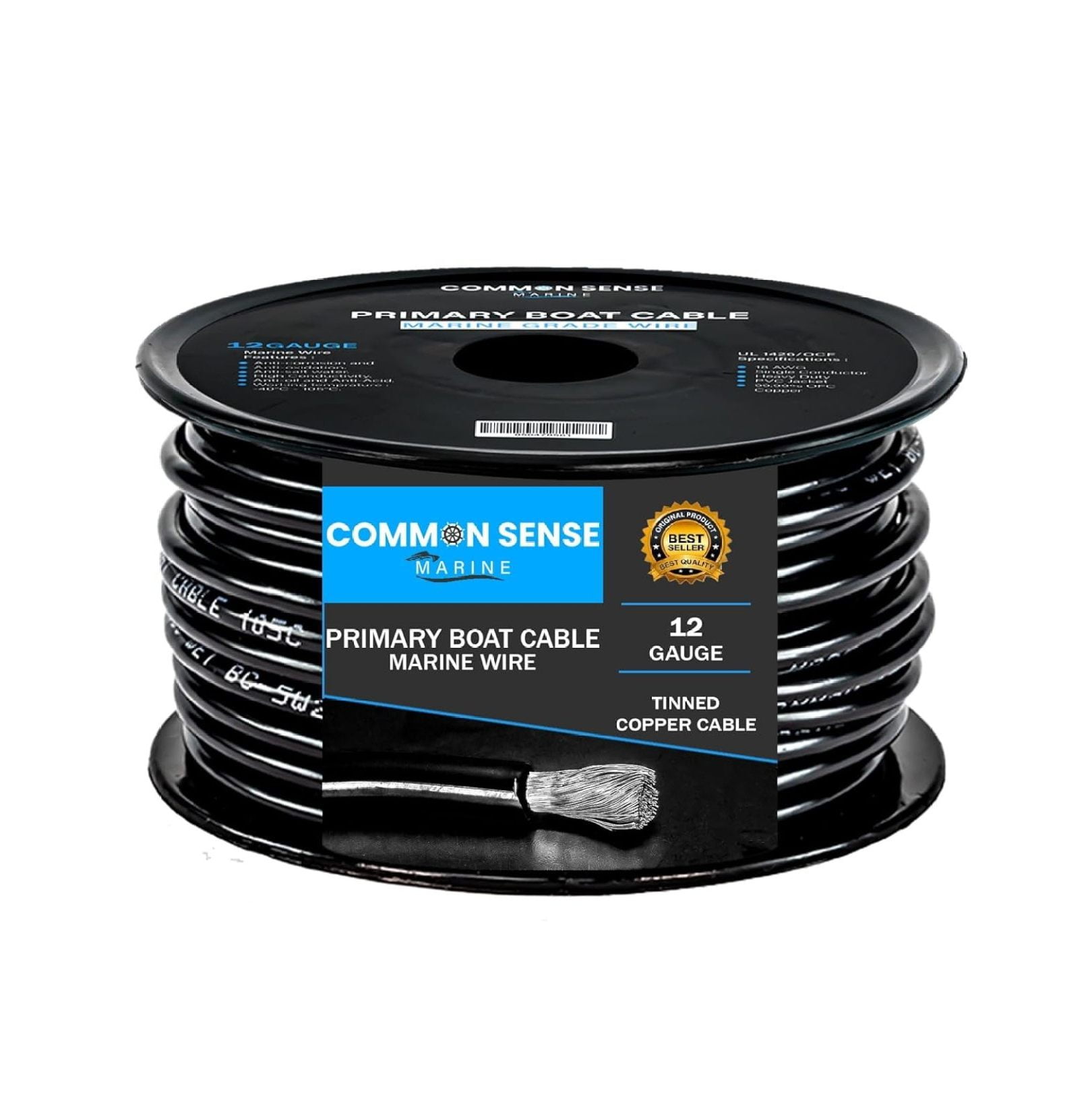 12 Gauge Primary Boat Cable - 60 ft Marine Grade Wire Tinned Oxygen-Free Copper - 12 AWG UL 1426 Standard PVC Wire for Boat, Automotive, Speakers, Camper & Trailers