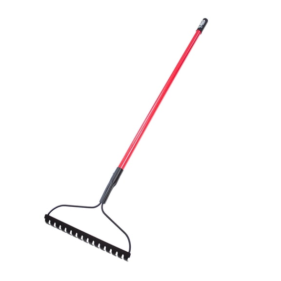 12-Gauge Steel Bow Rake, 16-Inch Head and Triple Wall Fiberglass Handle, 58-Inch for Farm or Garden Use, Red