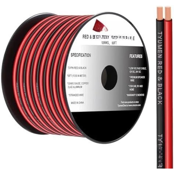 12 Gauge Wire 50FT, 12 AWG Red Black Hookup Electrical Wire Strips Extension Cord 12V/24V DC , 12AWG 2 Conductors Flexible Wire for in-, Autos, Schools use