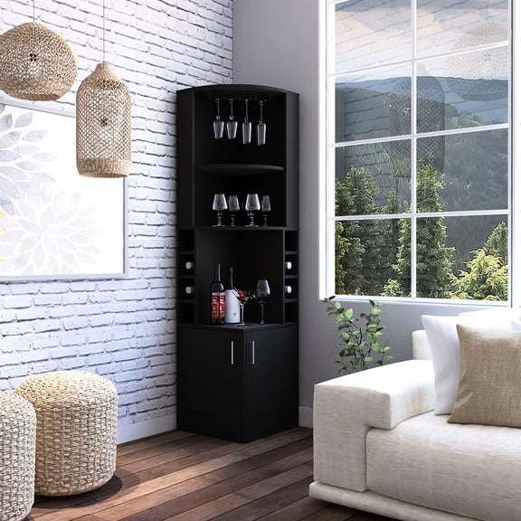 12 - Glass Capacity Bar Cabinet / Ideal for Corner Spaces / Keep Drinks Organized