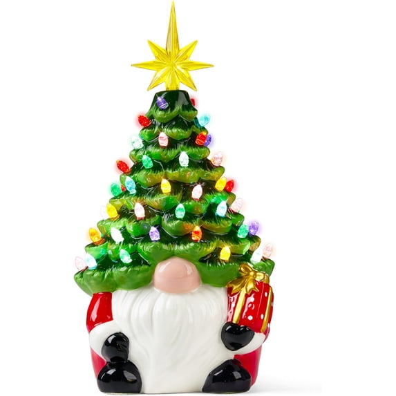 Led Design Plan 12” Gnome Ceramic Tree, Light up Tabletop Xmas Decor with 60 LED Lights ...
