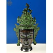 12" Goddess Tara Head (Tibetan Buddhist Deity) In Brass | Handmade | Made In India - Brass Statue
