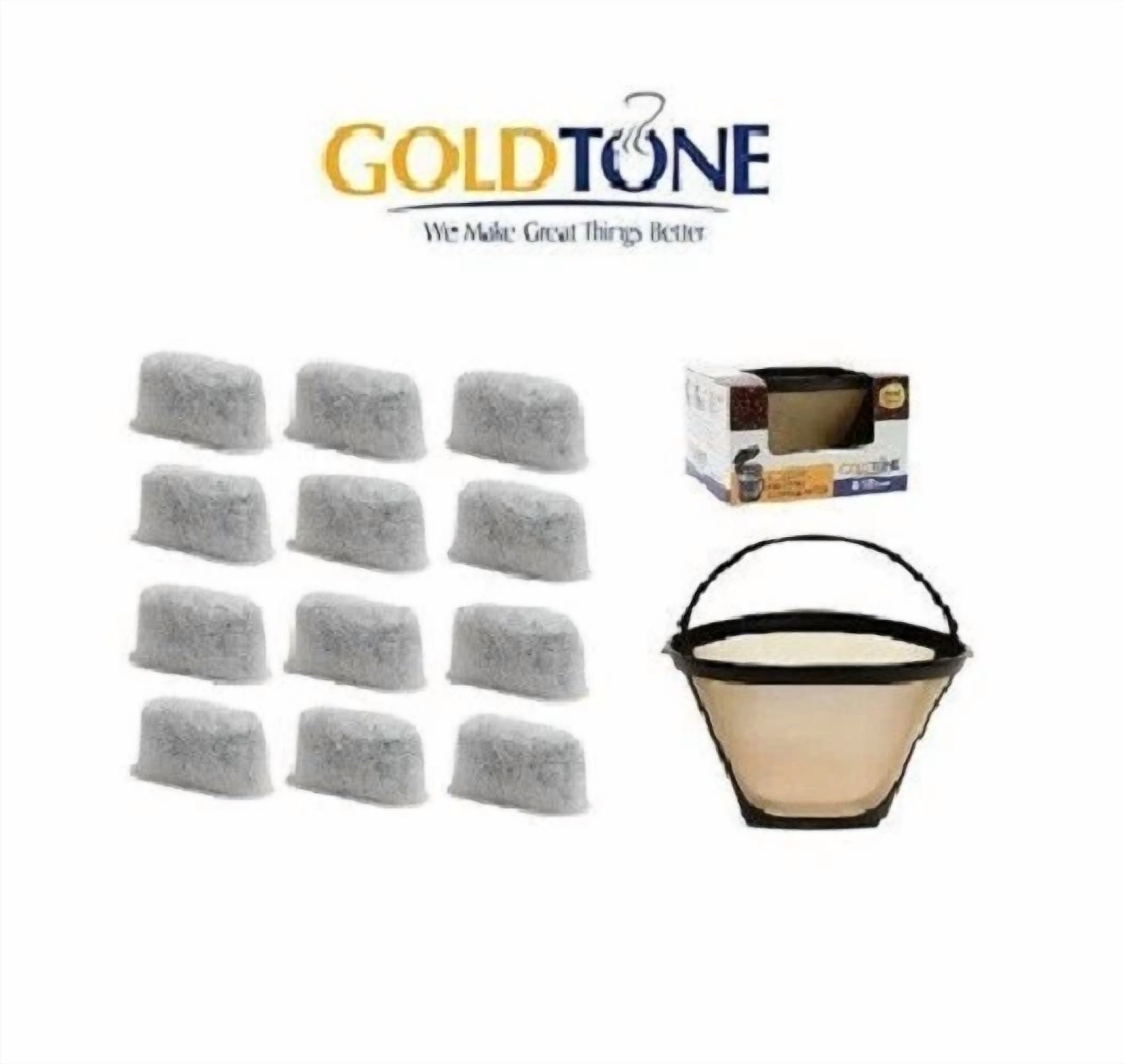 (12) Goldtone Charcoal Water Filters & #4 Cone Filter For Cuisinart Coffee Maker