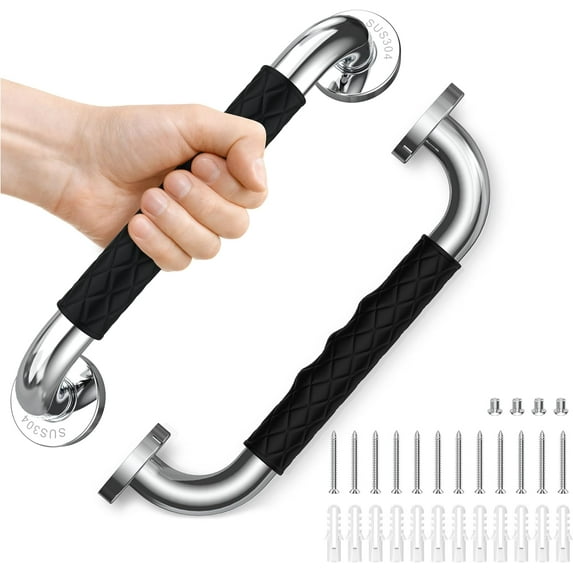 12" Grab Bars for Shower and Bathroom, Anti-Slip Shower Handles for Elderly, Seniors, Handicap & Pregnant Women, Black (2 Pack)