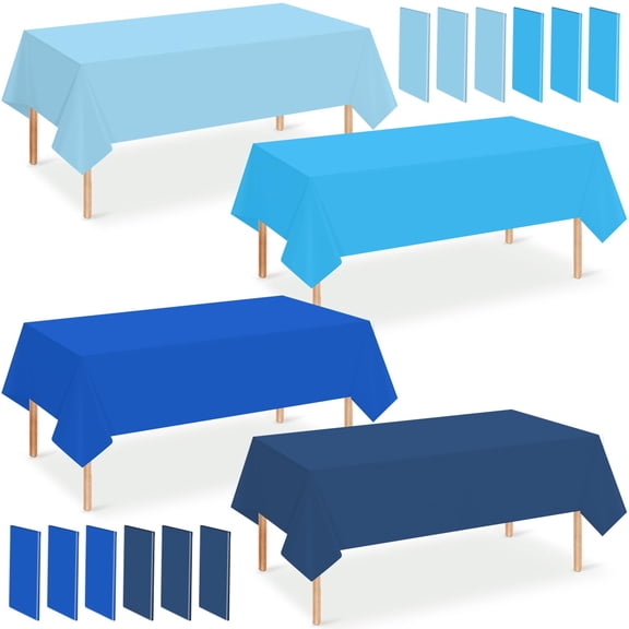12 Gradient Blue Disposable Plastic Rectangle Tablecloths 54x108 Inch
