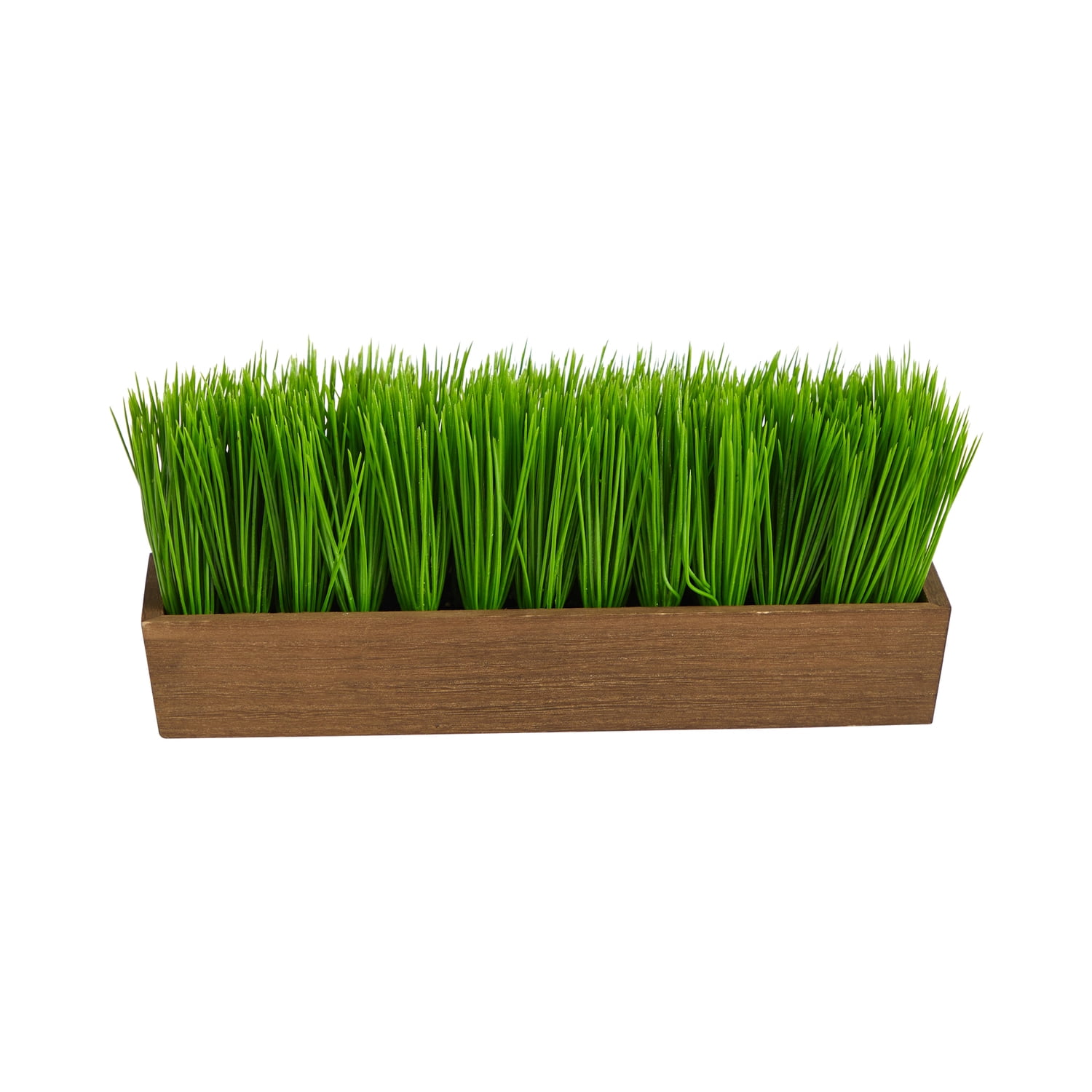 12'' Green Plastic Grass Arrangement in Brown Planter