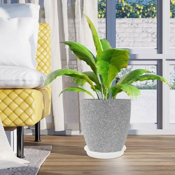 StarQualityBargain 12inch Tall Eco-Friendly Round Pot Planter | Indoor/Outdoor Use, Durable, Versatile, and Lightweight, 2 Pack, Gray