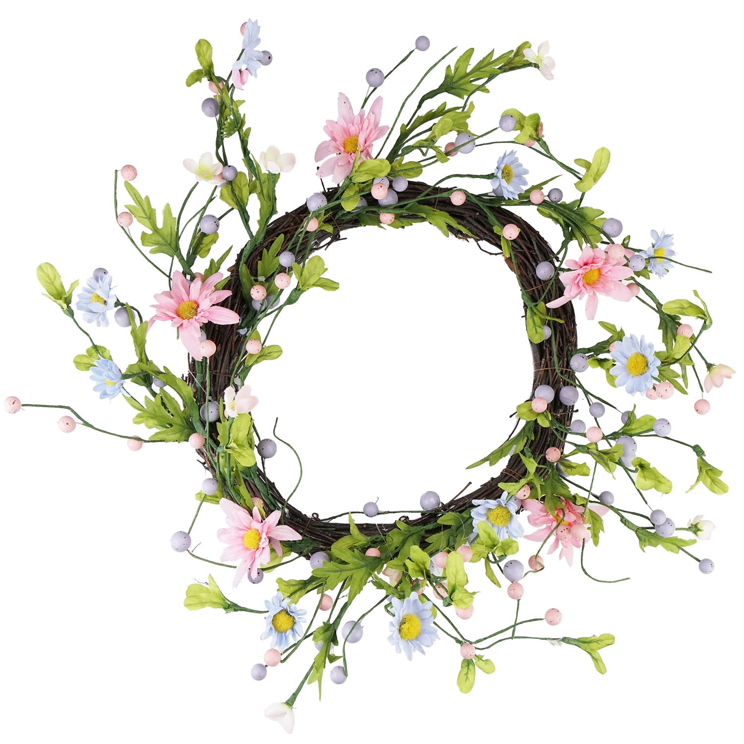 12" Green Pink and Purple Decorative Artificial Spring Floral Twig Wreath - Unlit