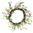thumbnail image 1 of 12" Green Pink and Purple Decorative Artificial Spring Floral Twig Wreath - Unlit, 1 of 7
