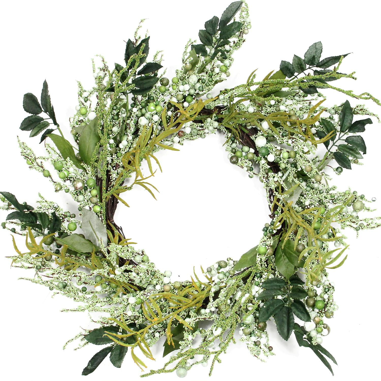 12" Green and Brown Decorative Mixed Berry Artificial Spring Floral Twig Wreath - Unlit