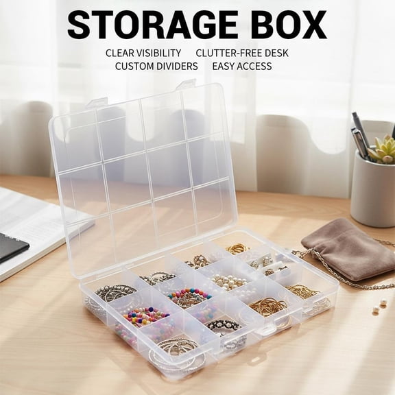 12 Grid Bead Organizer, Clear Plastic Storage Box with Adjustable Dividers, Compartment Container for Jewelry Crafts Fishing Tackle, 10.24" x 8.46" x 1.3"