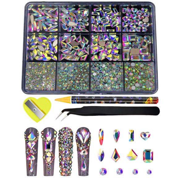 12 Grid Diy Jewelry Making Kit, Mixed Color Glitter Flatback Gemstones with Glue & Tools, Nail Art Decorations, Craft Supply for Phone Case & Accessory Decoration