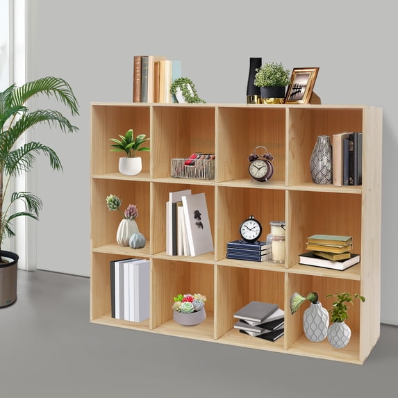 12 Grid Log Color Solid Wood Lattice Cabinet 120x30x90cm Deepened Storage Shelf Floor-to-wall Shelf