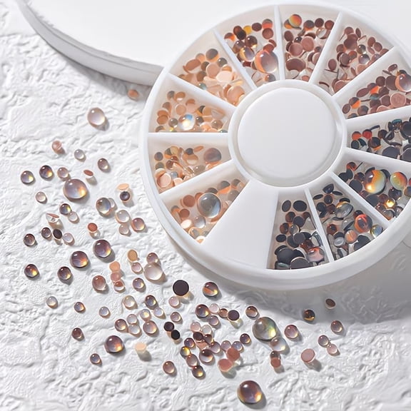 12 Grid Manicure Diamond Maillard Color Mermaid Bubbles Beads Jewelry Crystal Semicircle Coffee Color Flat Bottom Diamond Nail DIY Decorative Accessories