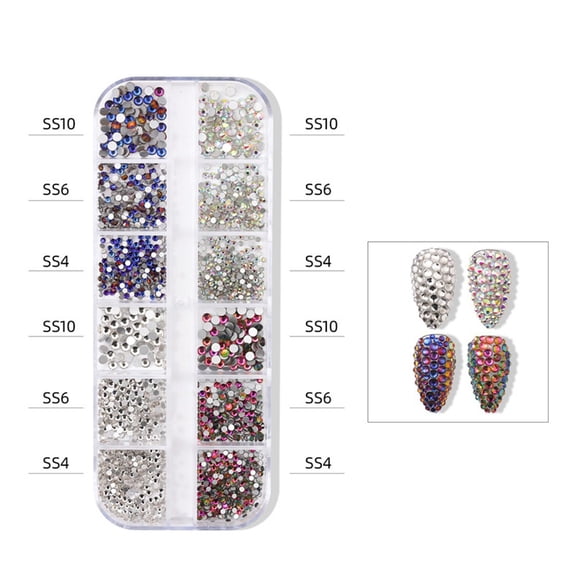 12 Grid Nail Art Rhinestone Jewelry Color Diamond Flame Diamond Nail Jewelry