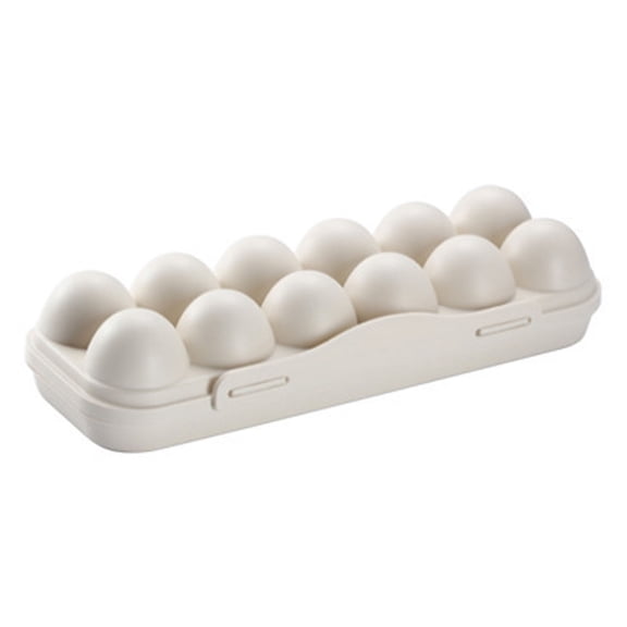 12 Grid Refrigerator Egg Storage Tray – Large Capacity Egg Holder, Collision Proof Container for Fridge, Kitchen Organizer for Eggs,Beige - 30x11x6.5cm