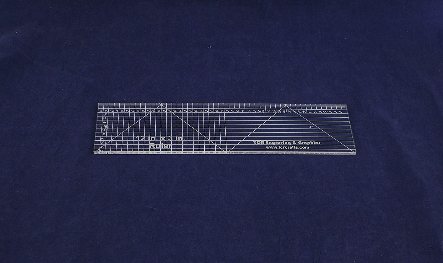 12" Grid Ruler. Acrylic 1/8 Inch -Back Engraved Quilting/Sewing - Imperial