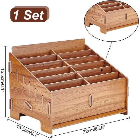 12-Grid Wooden Cell Phone Holder Desktop Storage Box Mobile Phone Management Storage Box Desk Organizer for Teachers Classroom Office 22x15.5x15.5cm BurlyWood