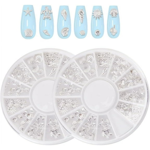 12 Grids Alloy Cabochons Nail Art Decorations Mixed Shapes Silver 2.5~7x3~6.5x0.3~3mm