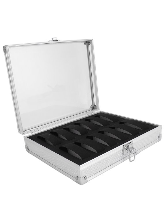 12 Grids Aluminum Watch Display Case Rectangular Storage Organizer Box Suede Lining Metal Lock Buckle Clear Window Holder Case for Watches Jewelry Accessories Rings Cufflinks Storage Display Case