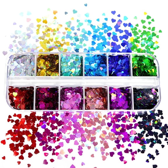 12 Grids/Box 5mm Manicure Paillettes Holographic Glitter Flakes for Epoxy Resin Mold Filling 3D Shiny Love Heart Sequins