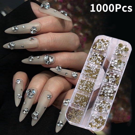 12 Grids Mixed Mini Nail Rhinestones Sharp Bottom Super Flash Nail Art Crystal Decoration Gems Manicure Tip 3D