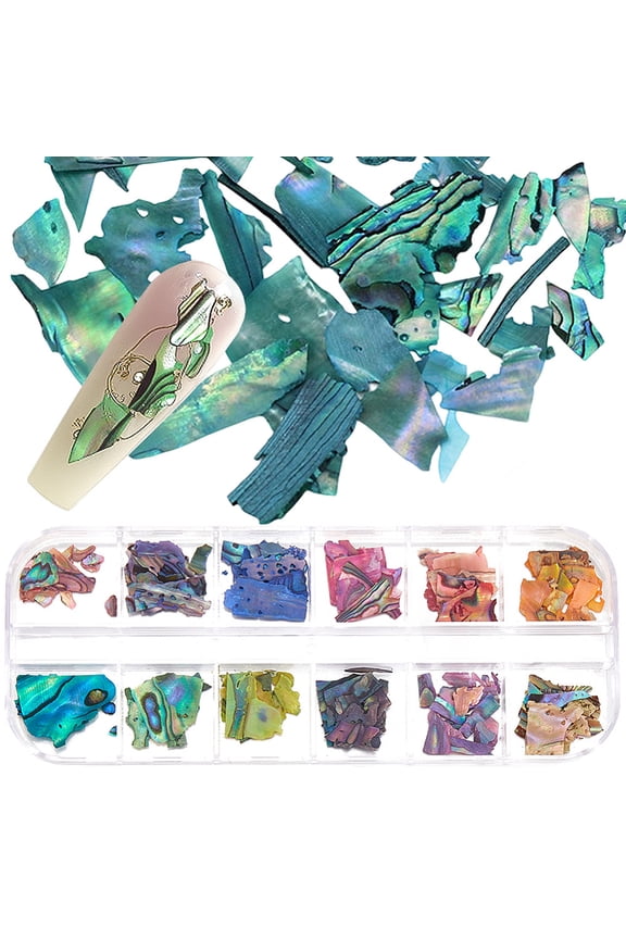 12 Grids Nail Art Aurora Abalone Shell Pieces Colorful Art Glitter Sequins Irregular Iridescent Beach 3D Charm Seashell Sparkly Slices Holographic