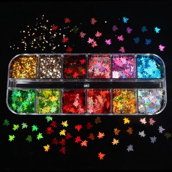 12 Grids Nail Art Fluorescent Sequins Holographic Glitter Flakes Resin Filling