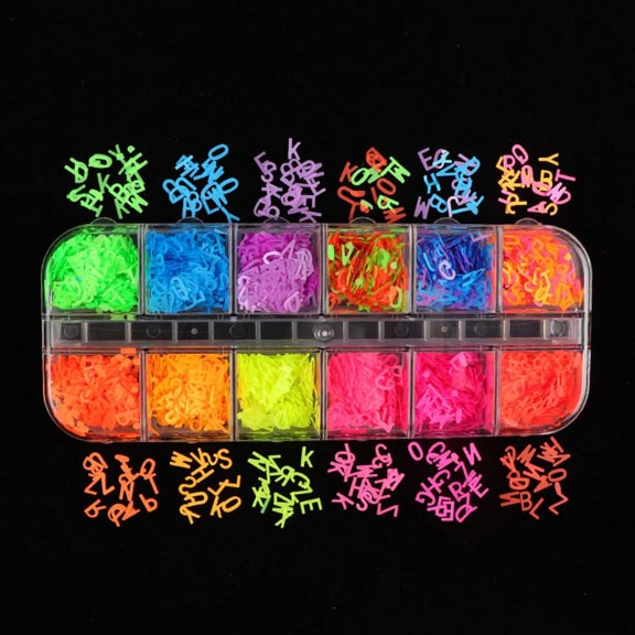 12 Grids Nail Art Fluorescent Sequins Holographic Glitter Flakes Resin Filling