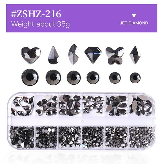 12 Grids Nail Decoration Set Featuring Heart Shape Flatback Gems for