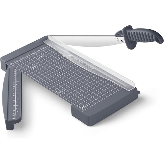 12" Guillotine Paper Cutter with Hidden Ruler, Compact Heavy Duty 12-Sheet Capacity Trimmer for Cardstock, Photos, Scrapbooking, Office, Classroom, Studio (Gray)