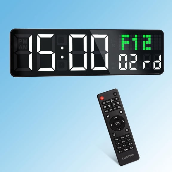 12'' Gym Clock Interval Workout Digital Wall Clock with Seconds Date for Home Gym 5 Display Modes | Remote Countdown Timer Stopwatch | 4 Alarms fit Classroom Living Room Office