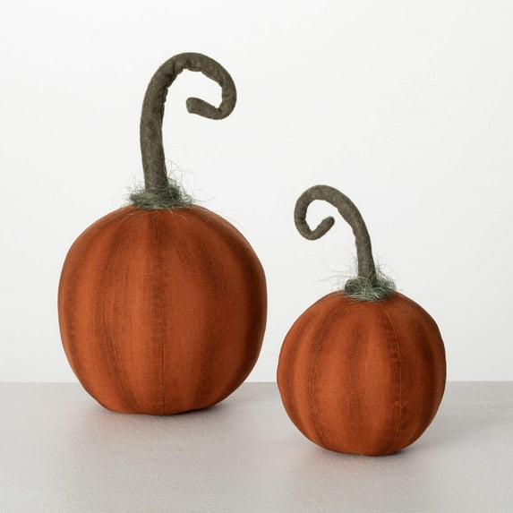 12"H & 8"H Sullivans Curlicue Stem Harvest Pumpkins Set of 2, Orange