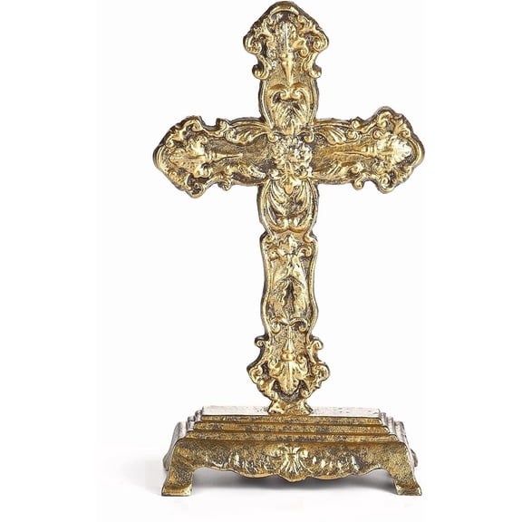 12H Gold Iron Standing Cross Decor for Table - Tabletop Cross with Stand for Home Decor - Religious Decorative Cross Gifts