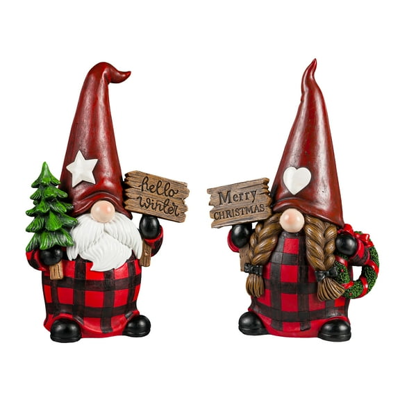 12"H Male and Female Winter Gnome Garden Statuary, Set of 2