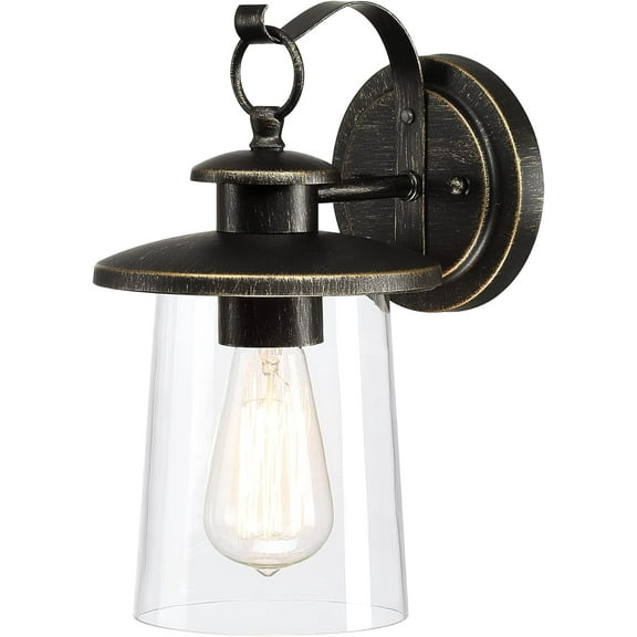 12"H Outdoor Wall Lights, Rustic Bronze, Exterior Light Fixtures with Clear Glass Shade for Outside House Garage