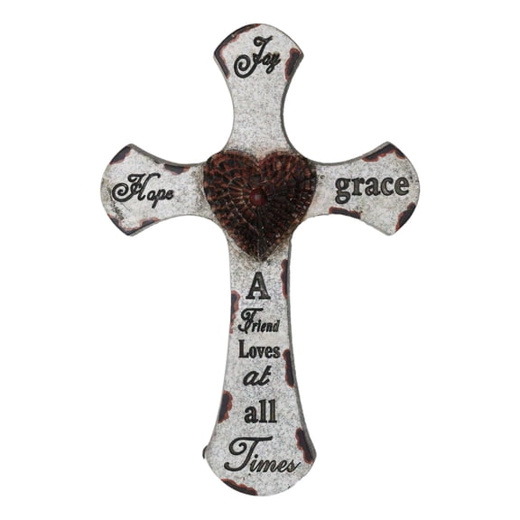 12"H Rustic Inspirational A Friend Loves At All Times Hope Joy Grace Wall Cross