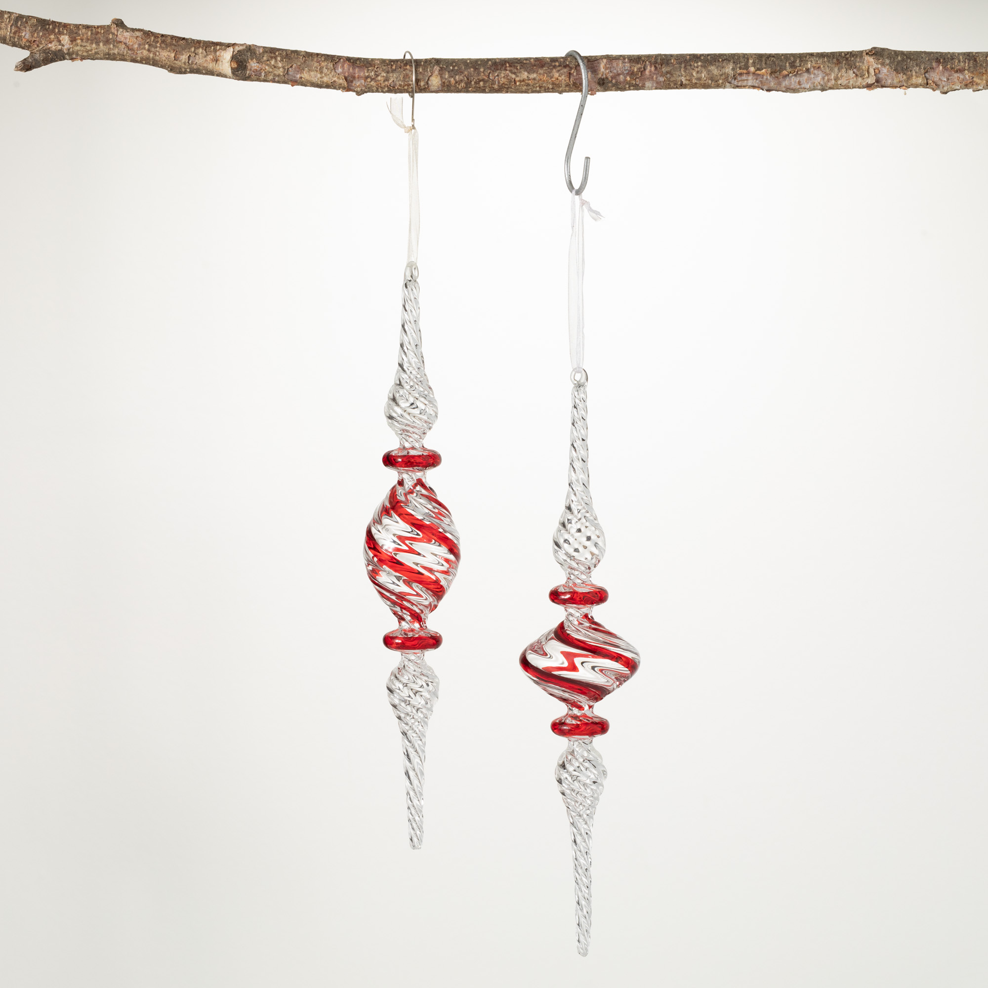 12"H and 12"H Sullivans Striped Finial Ornament Set of 2, Clear