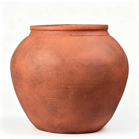 12" H x 14" Dia Fiberstone Distressed Terracotta Planter Pot with Drainage Hole, Vintage Indoor Outdoor Flower Pot for Patio Porch Garden, Rustic Decorative Planter for Trees & Plants