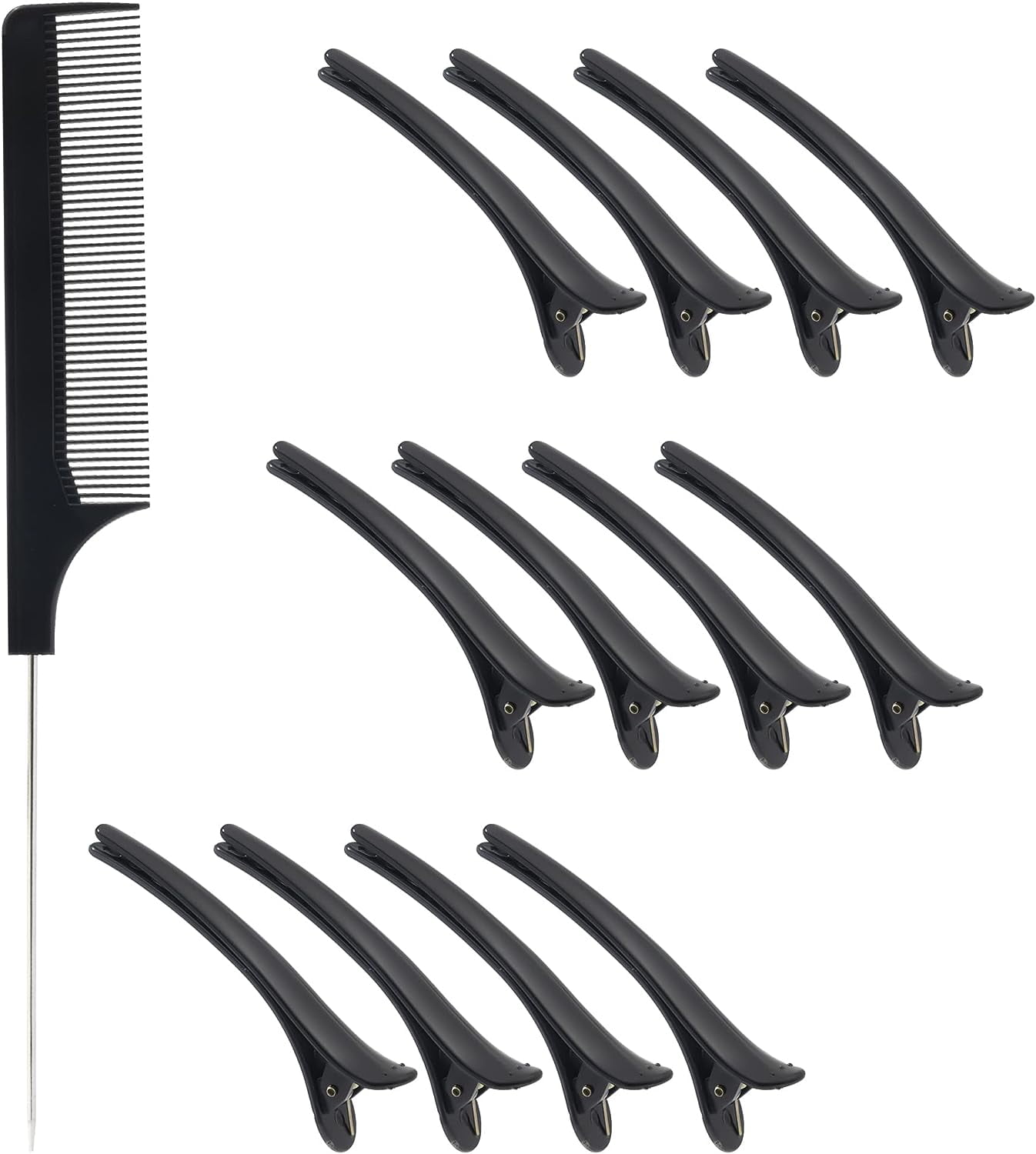 12 Hair Sectioning Clips with 1 PCS Antistatic Tail Comb, Professional